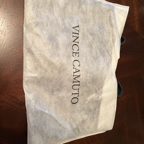 Brand new never used w dust bag Vince camuto leather tote black w gray stripe. - Picture 2 of 5